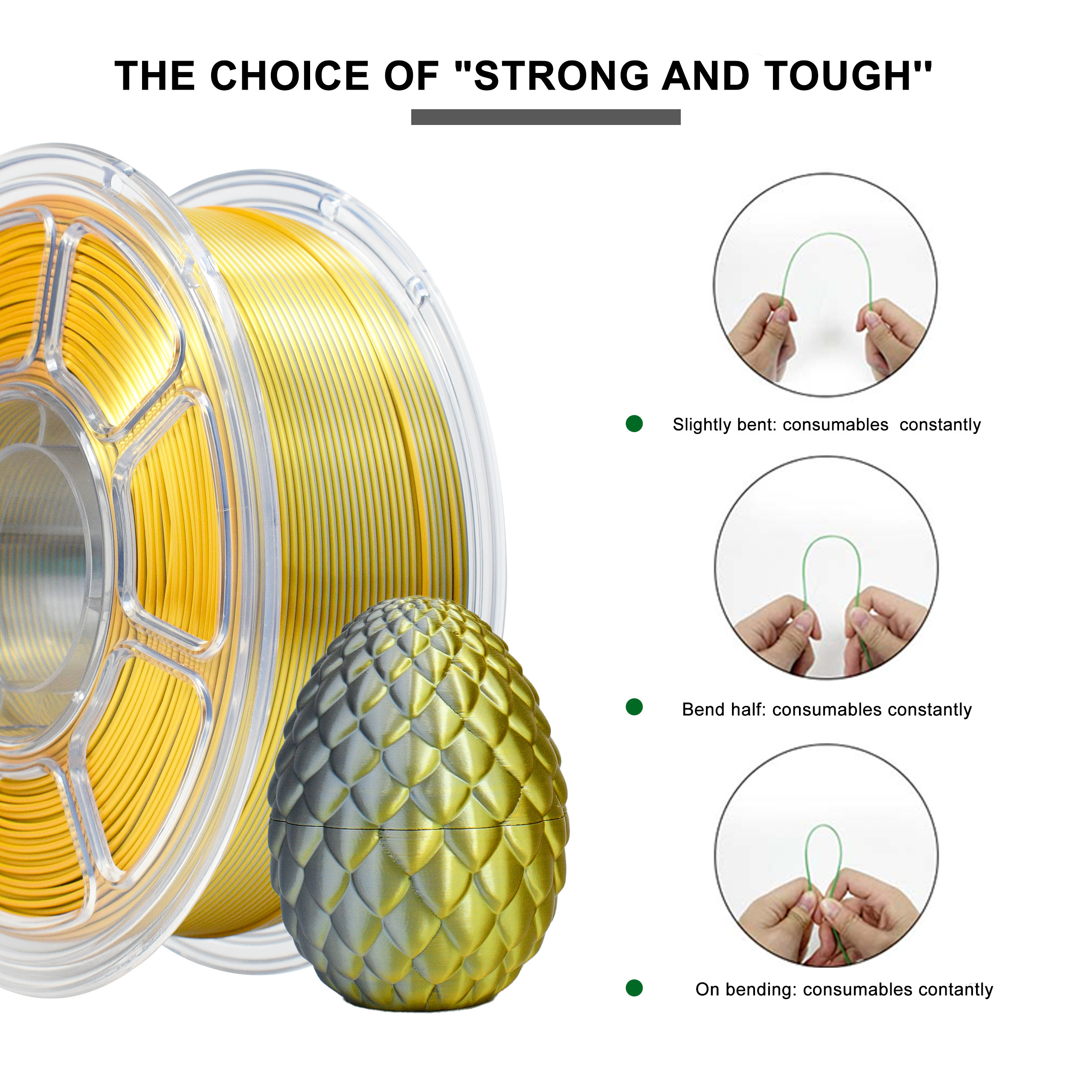 iBOSS High Strength PLA+ Filament Silk Dual Gold Silver 3D Printer Filament 1.75mm