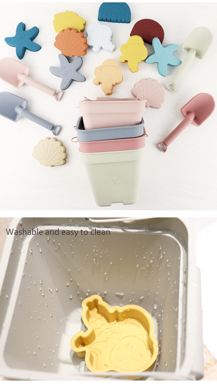 Wholesales Silicone Baby Toy Bucket Set Beach Toy Children Sand Playing Mold Shower Beach Bucket Toy