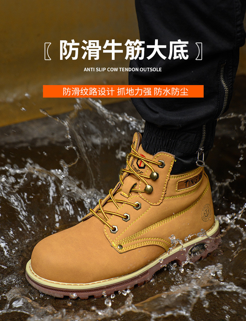 Black Microfiber Leather Safety Boots Beef Tendon Sole Work Shoes For Men