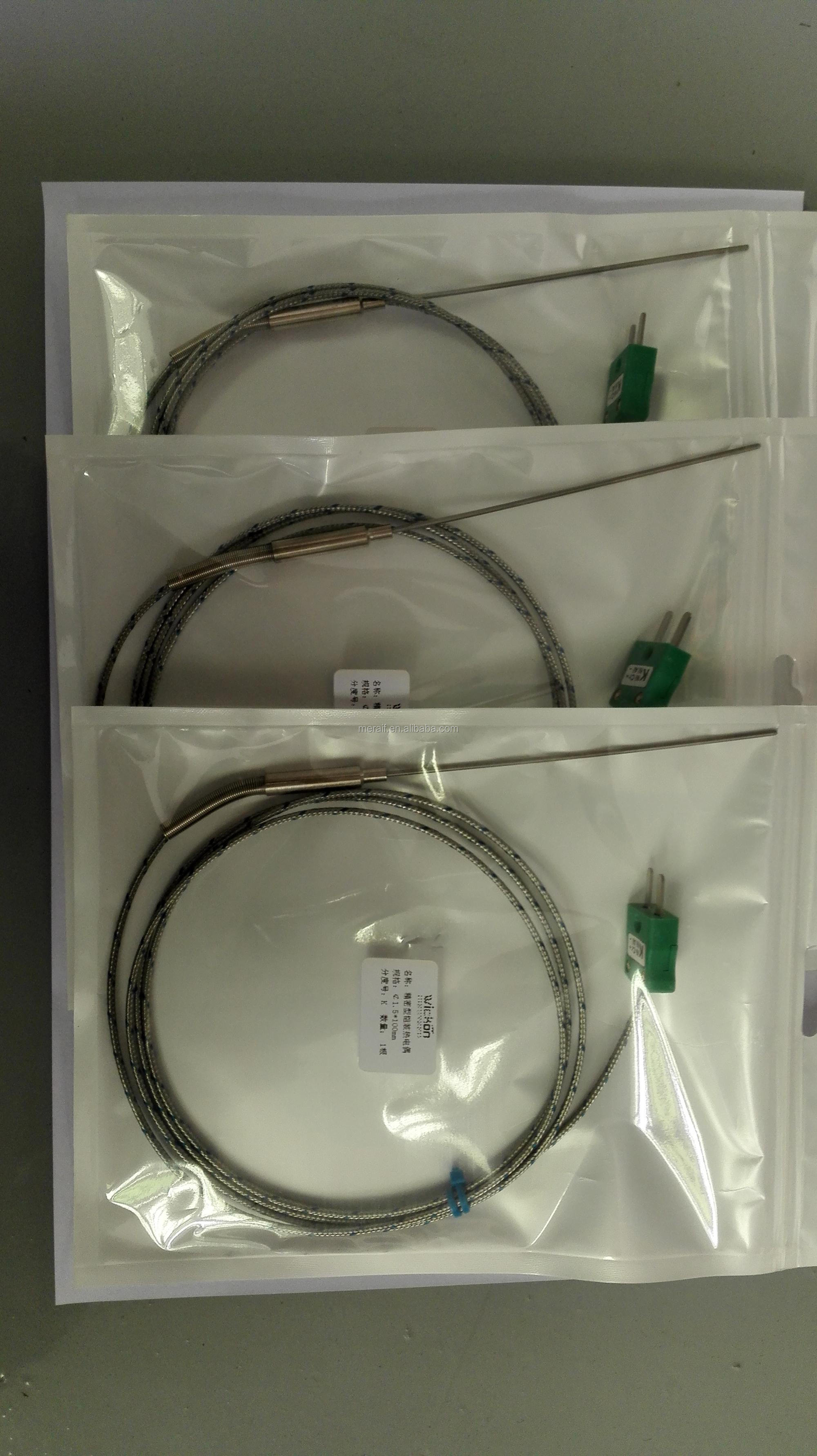 Thermal profile PFA high temperature stand omega k type thermocouple green connector with plug for industrial use