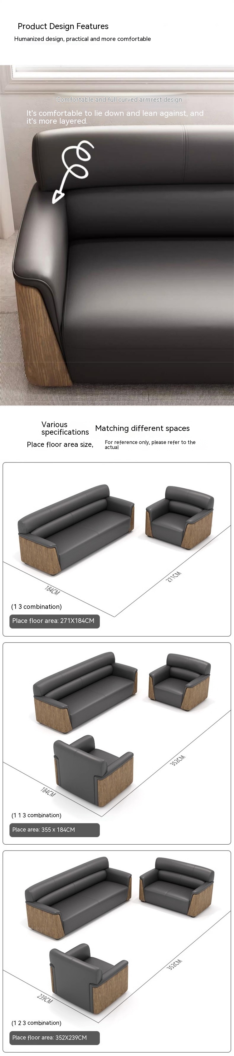 Napa Leather Office Sofa Set for Modern and Comfortable Workspace in Business Receptio
