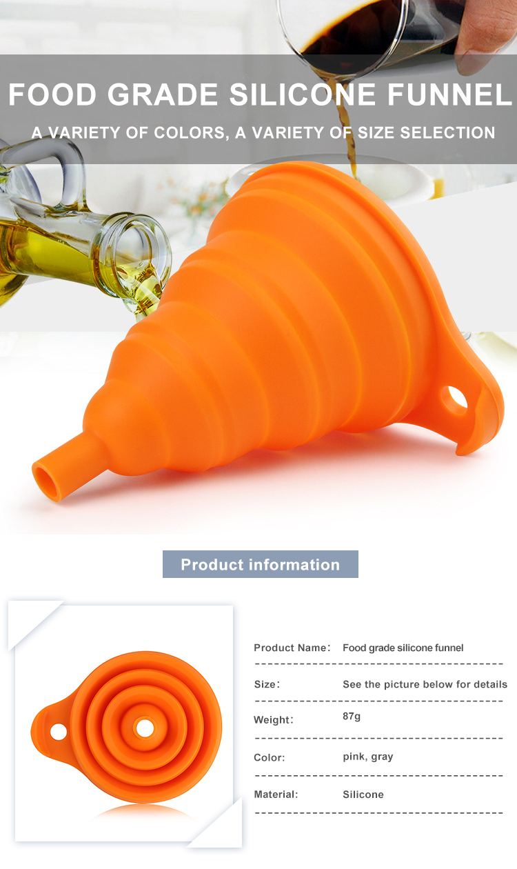 Food Grade Portable Collapsible Silicone Funnel for kitchen accessories