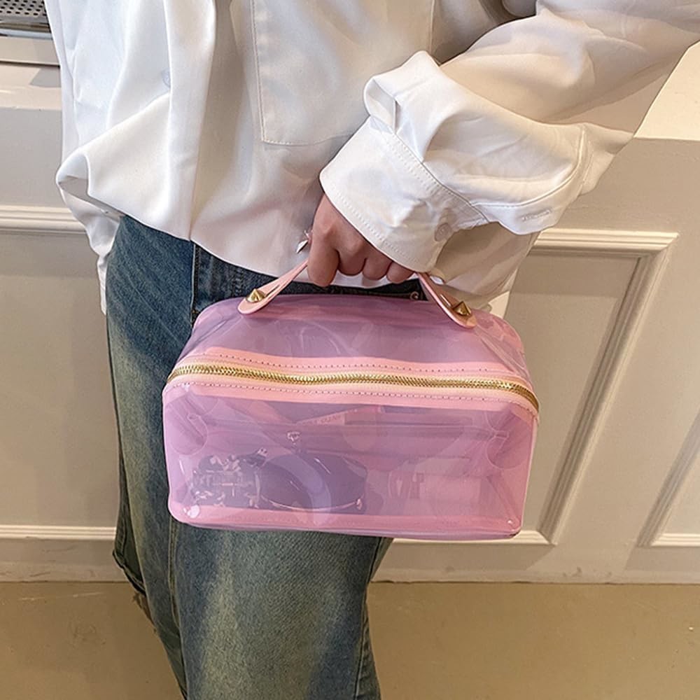 Waterproof Cosmetic Bag Lightweight PVC Clear Pouch with Zipper Handle Portable