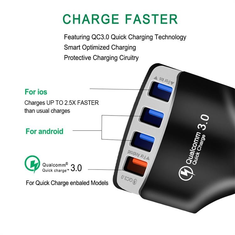 QC3.0 4 Port USB Car Charger 7A 35W IPhone Charger Adapter