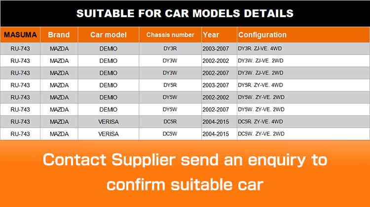Suspension Bush for MAZDA DEMIO DY3R RU-743 MASUMA Auto System A13DTC D350-28-460 D375-28-460