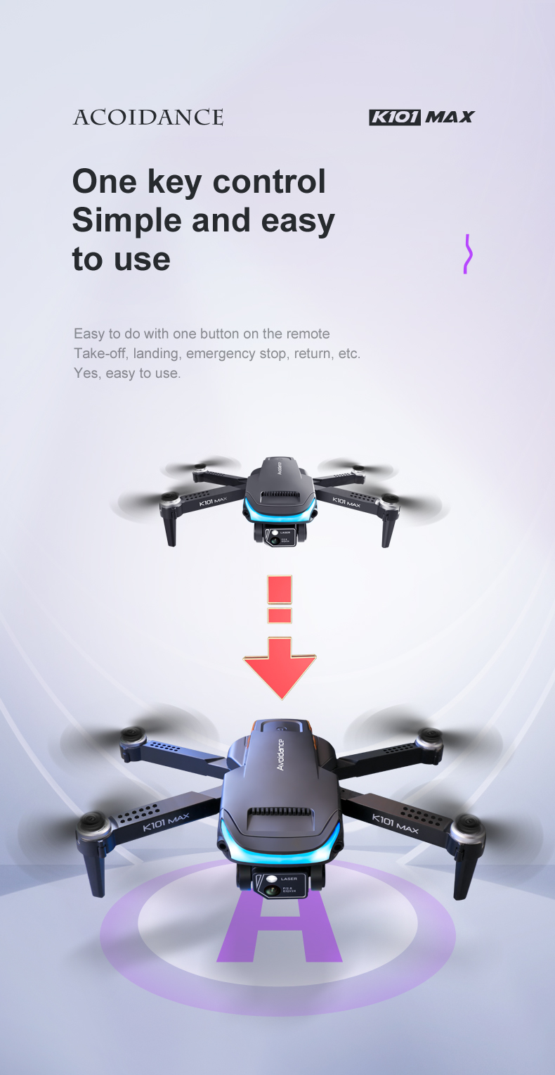 K101 Max Obstacle Avoidance Optical Flow Positioning 4k Hd Dual Foldable Quadcopter Toys Drones Vs E88 E58 Camera Mini Drone