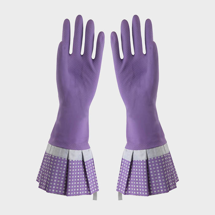Purple Practical And Beautiful Extra Long Sleeve Rubber Gloves With Beautiful Patterns