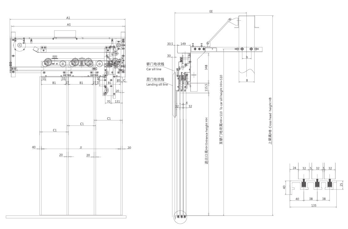 3 Panels Side Opening Elevator Spare Parts PM Motor With Direct Drag Mode