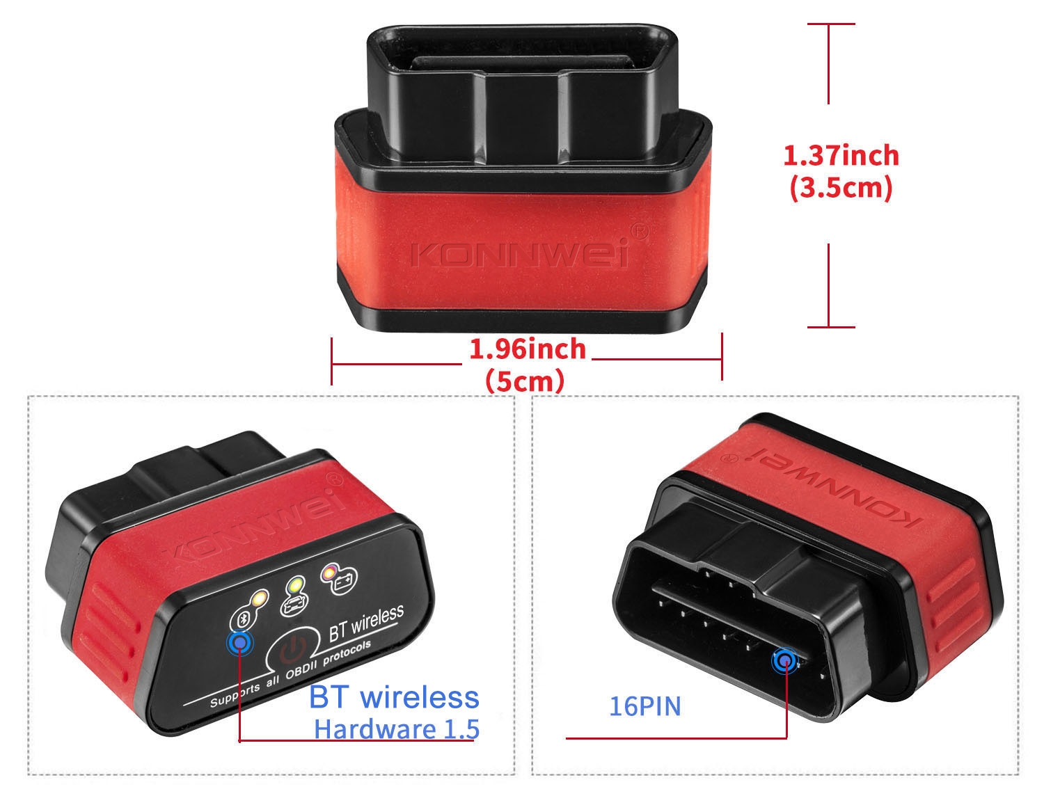 Mini device KONNWEI ELM327 wireless Android Car Scanner Bluetooth Vehicle Scanner OBD2
