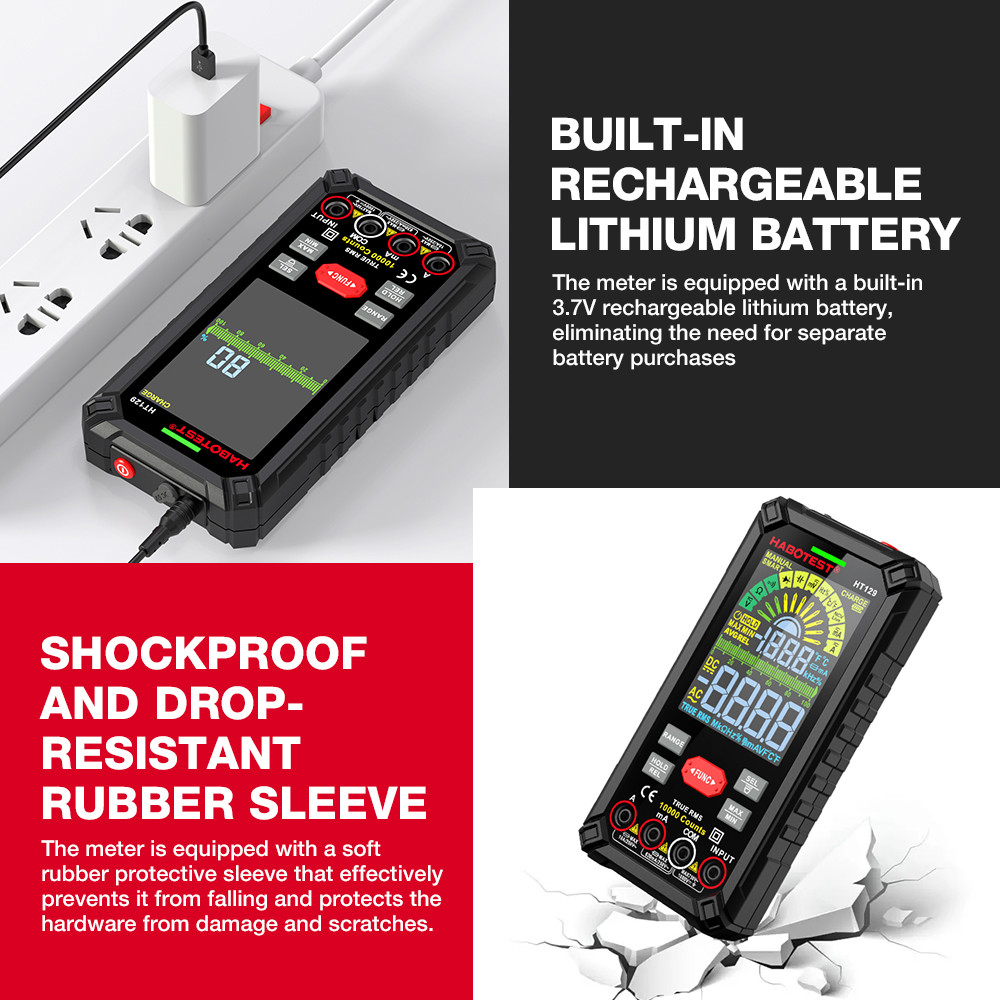 HT129 10000 Counts Digital Multimeter Smart Anti-burn DC AC Voltage Current True RMS Voltmeter Rechargeable Multitester