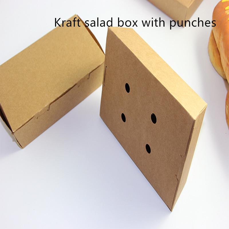 Salad Kraft Paper Take Away Box Microwavable Disposable With Punches