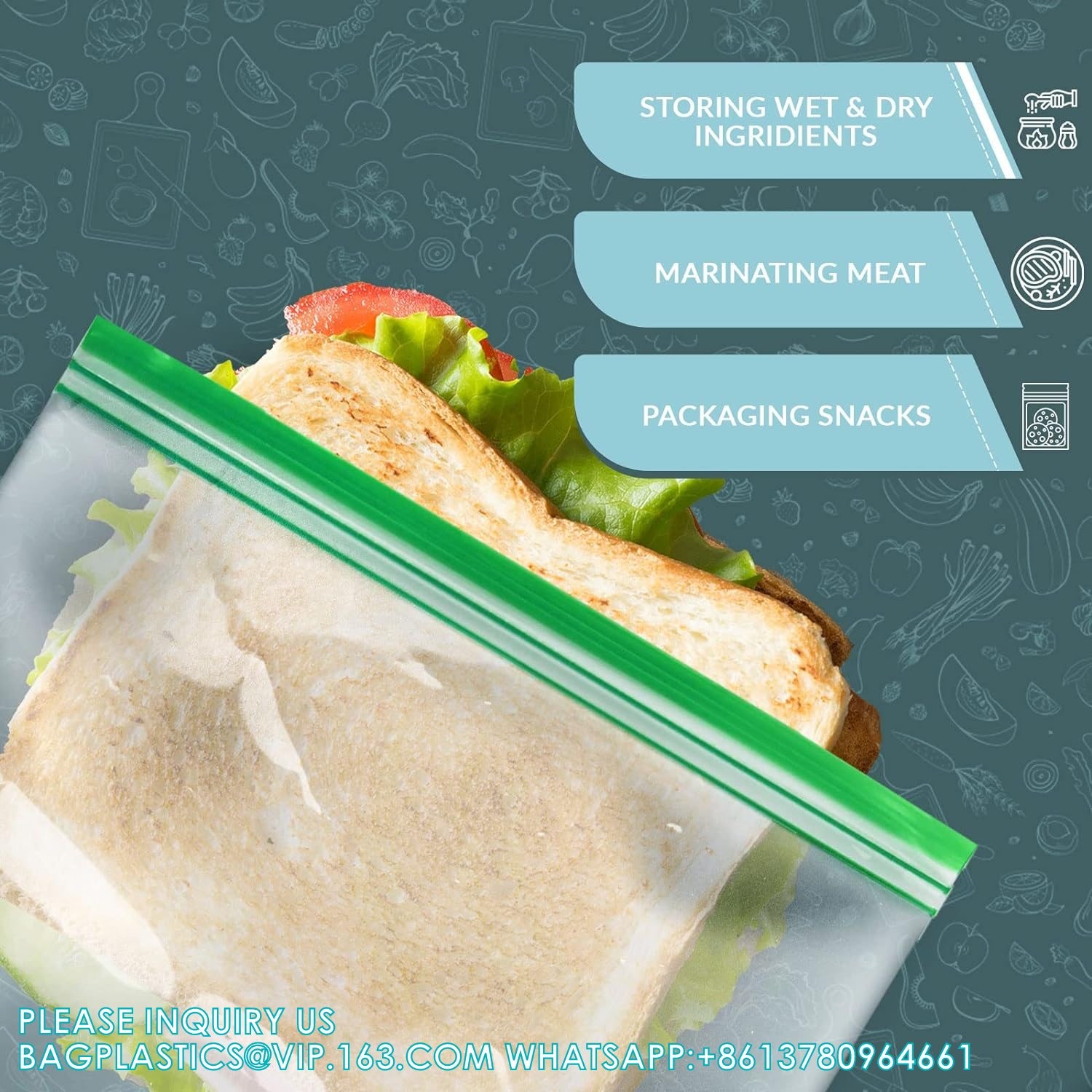 Leakproof Freshness-Lock Sandwich Bags With Food-Safe Zipper Storage Bags For Sandwiches, Snacks, Fruits Reseal