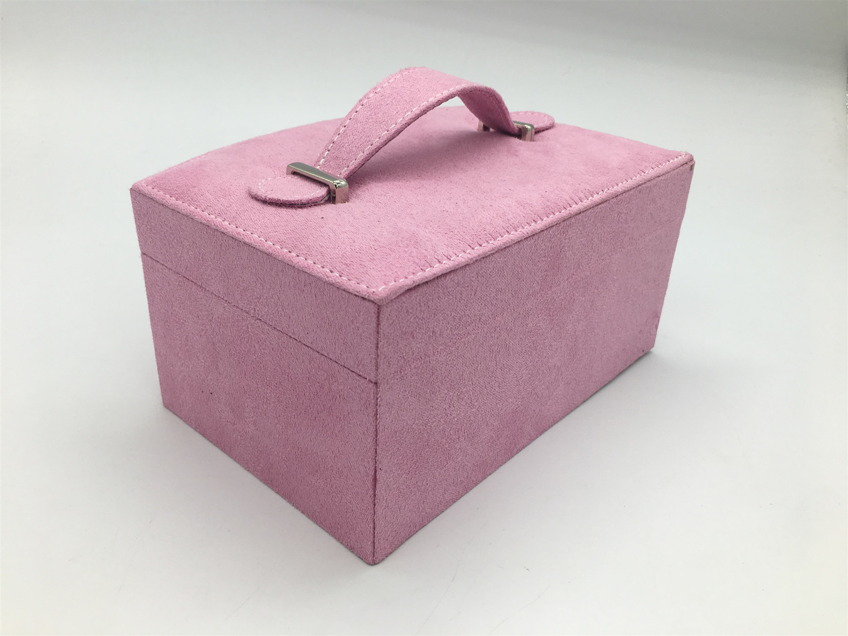 Pink Fabric Fancy Jewelry Box With Lock And Handle Customized Size