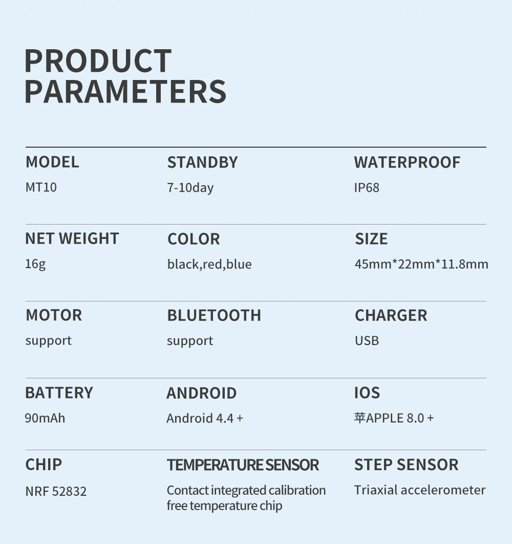 MT12 NFC Flash Temperature Sleep Monitoring Smartwatch 90mAh IP68 Exercise Fitness Watch