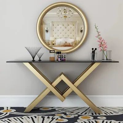 White Rectangular Stylish Tea Table Luxury Arrow Console In Gold 150X45X80