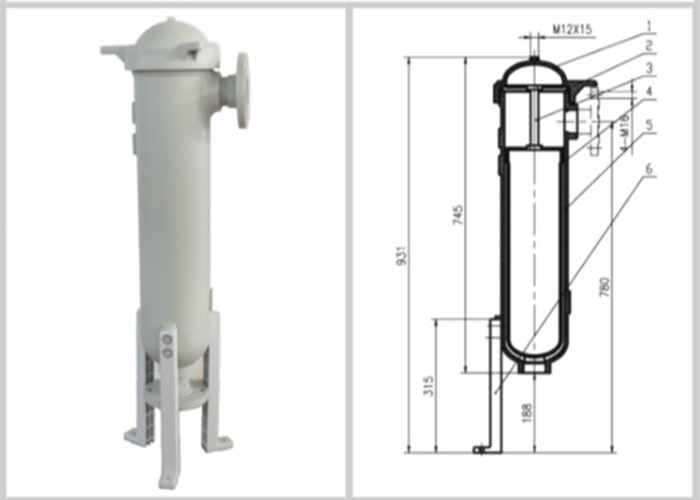 Diameter 159 mm Single Bag Filter Housing Plastic , PP Bag Filter Housing