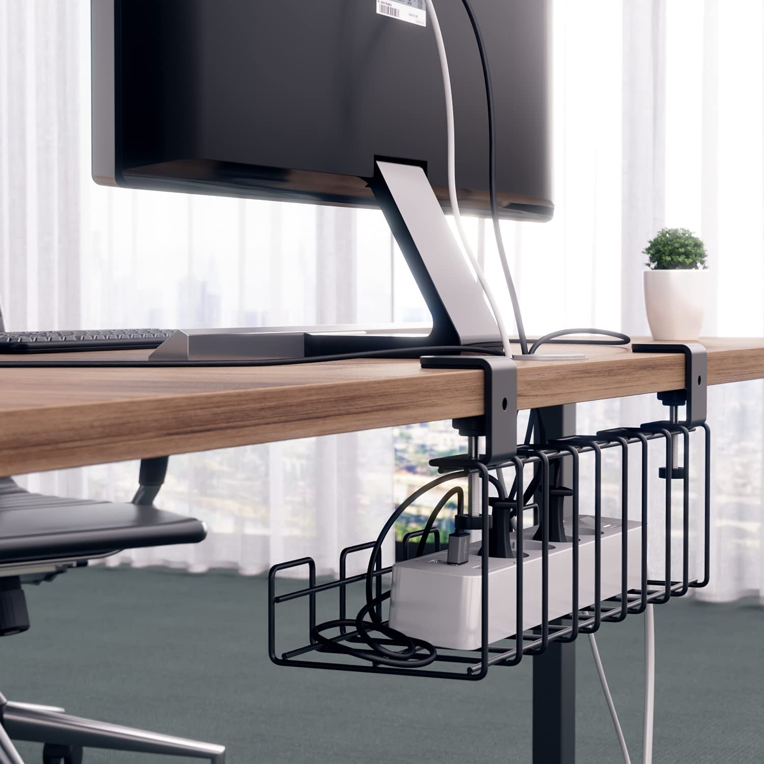 Organize Cords and Wires on Desk with Multifunctional Rectangle Cable Management Tray