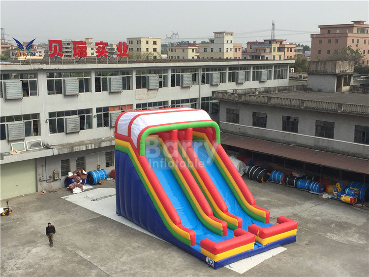 Commercial Rainbow Double Lanes Inflatable Dry Slide For Kids With Logo Printing