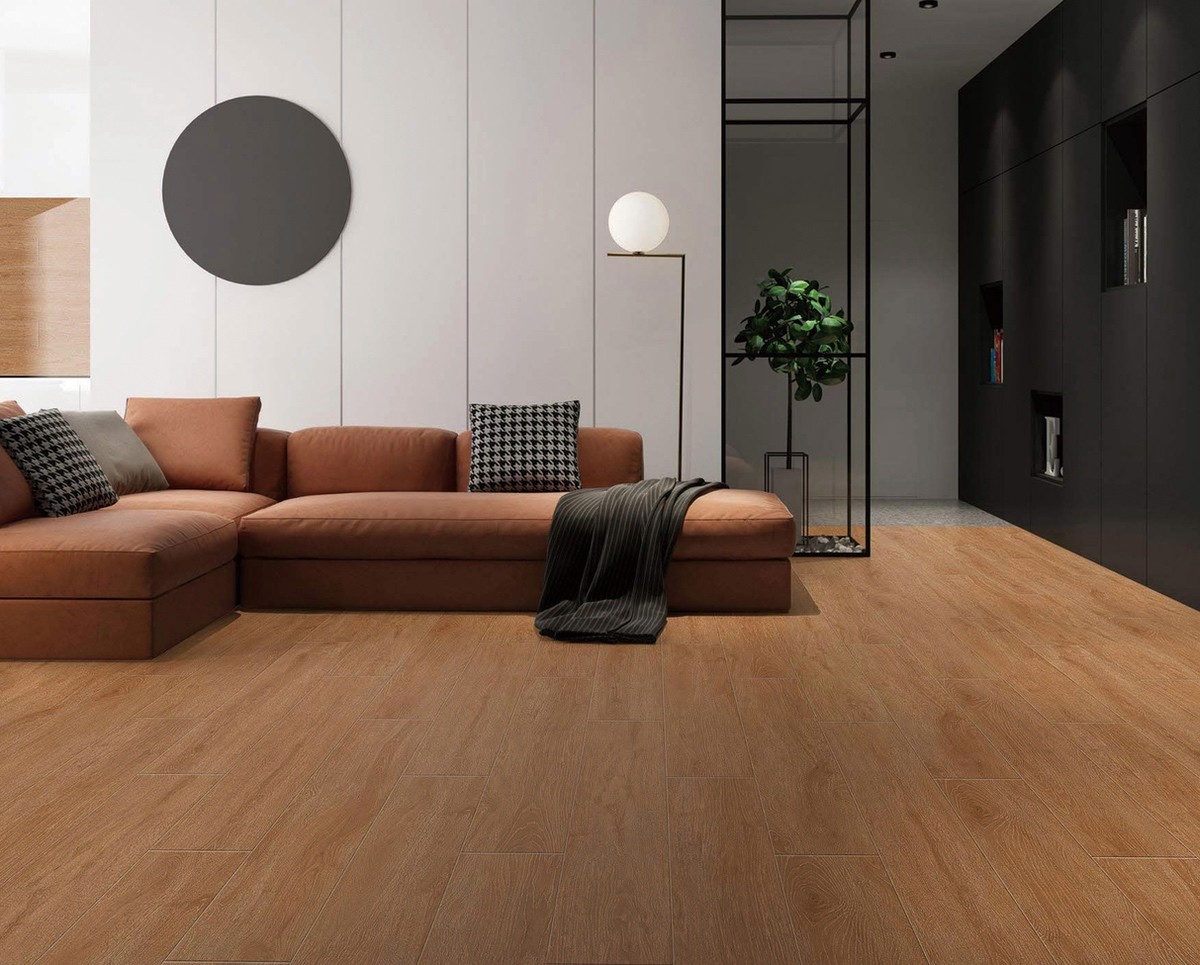 Moisture-Proof 200x1200mm Yellow Brown Wooden Porcelain Strips Eco-Friendly Floor Strips For Decoration