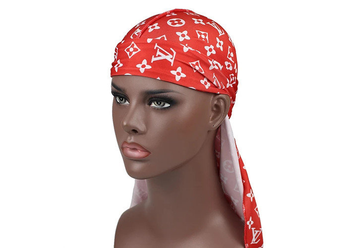 Red And White LV Silk Silky Satin Designer Durag Supplier Wholesale