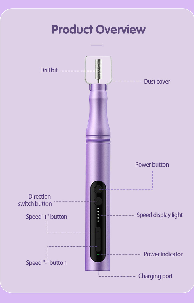 Rechargeable 5 Modes Electric Manicure 6 Drill Bits Portable Pedicure Low Noise Electric Nail Drill