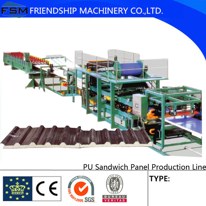 5 Ribs Covered 1000mm PU Sandwich Panel Production Line With Double-Belt Conveyor