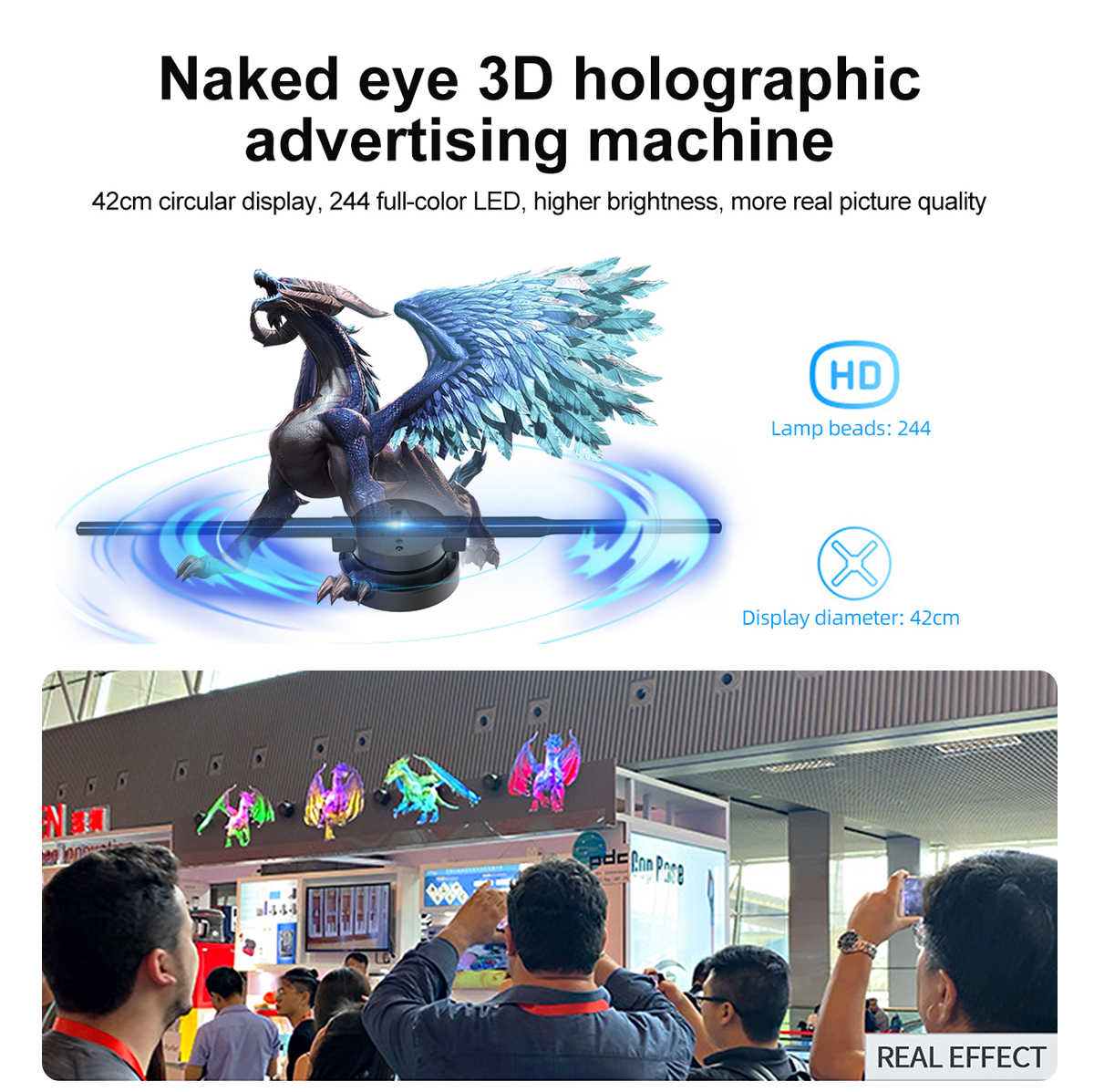 Indoor Wi-Fi 3D Hologram Fan LED Holographic Projector with Input Voltage 100-240W/AC 50/60HZ