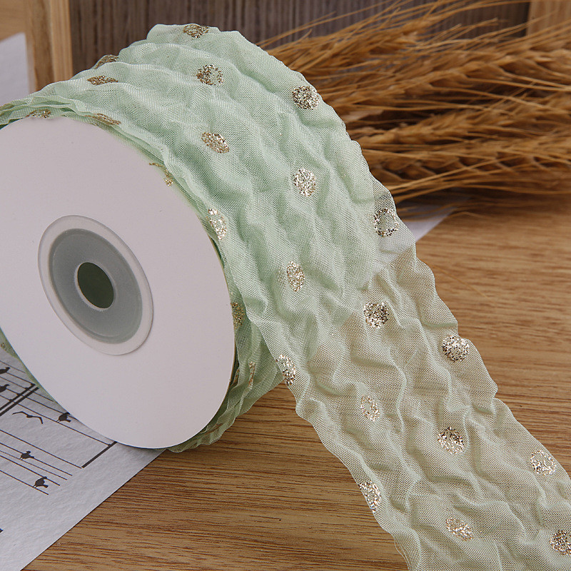 50mm Organza Ribbon With Dot Pattern Gold Foil Printed Polyester Organza Ribbon OEM Eco Friendly