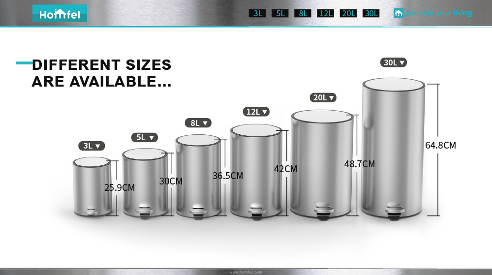 Custom Make Jobs Pedal Bin Soft Close Stainless Steel Waste Bin Rolling Cover Type for Household Bathroom Kitchen Trash Can