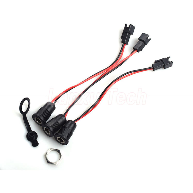DC 022 5.5x2.1mm 5.5x2.5mm Female Socket Threaded Mount to JST SM 2 Pin Connector Cable