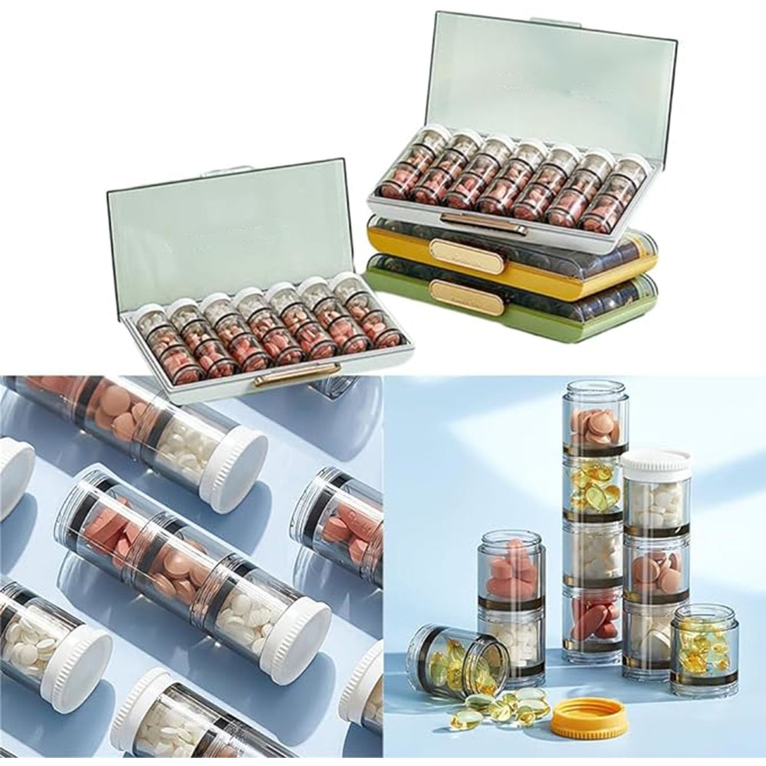 Portable 21 Grids Weekly Pill Organizer Pill Container Vitamin Organizer 7 Days Pill Organizer