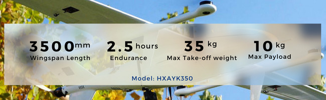 26m/S Cruising Speed Long Endurance Fixed Wing UAV VTOL 3D 4D Urban Modeling HXAYK350