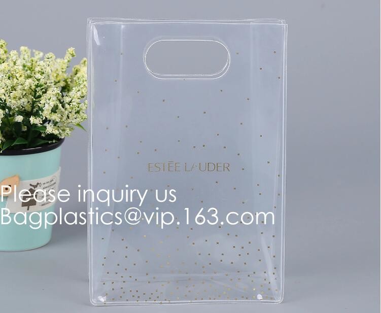 Waterproof All Over Printing PVC Coating Tote Shoulder Fabric Shopping Bag With Gusset And Lining,Jelly Clear Plastic PV