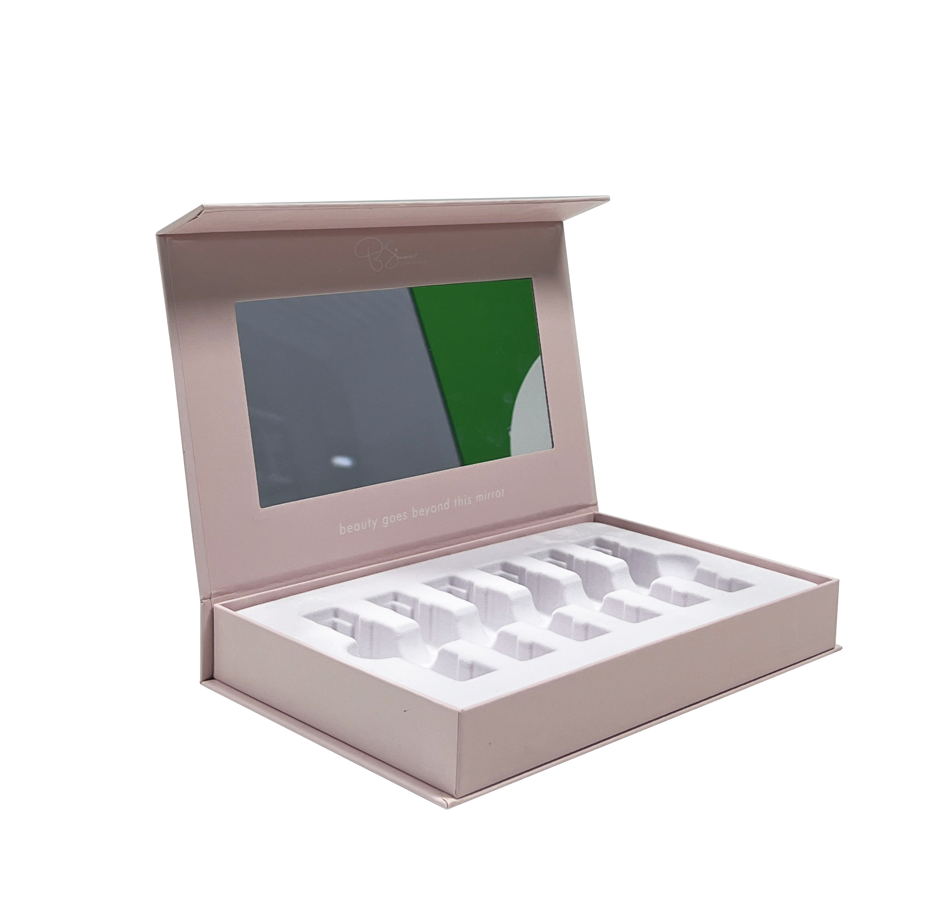 Custom Cosmetic Packaging Boxes SkinCare Set Box With Magnet Closure Card Paper Flocking Tray Holder Box