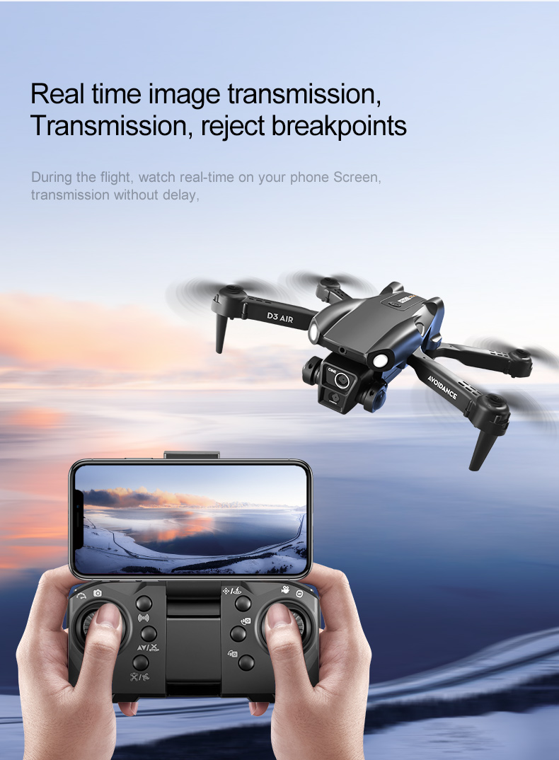 2024 D3 Air Drone LED Light 360-degree Tumbling Headless Mode Optical Flow Positioning Foldable RC Drone for Beginners