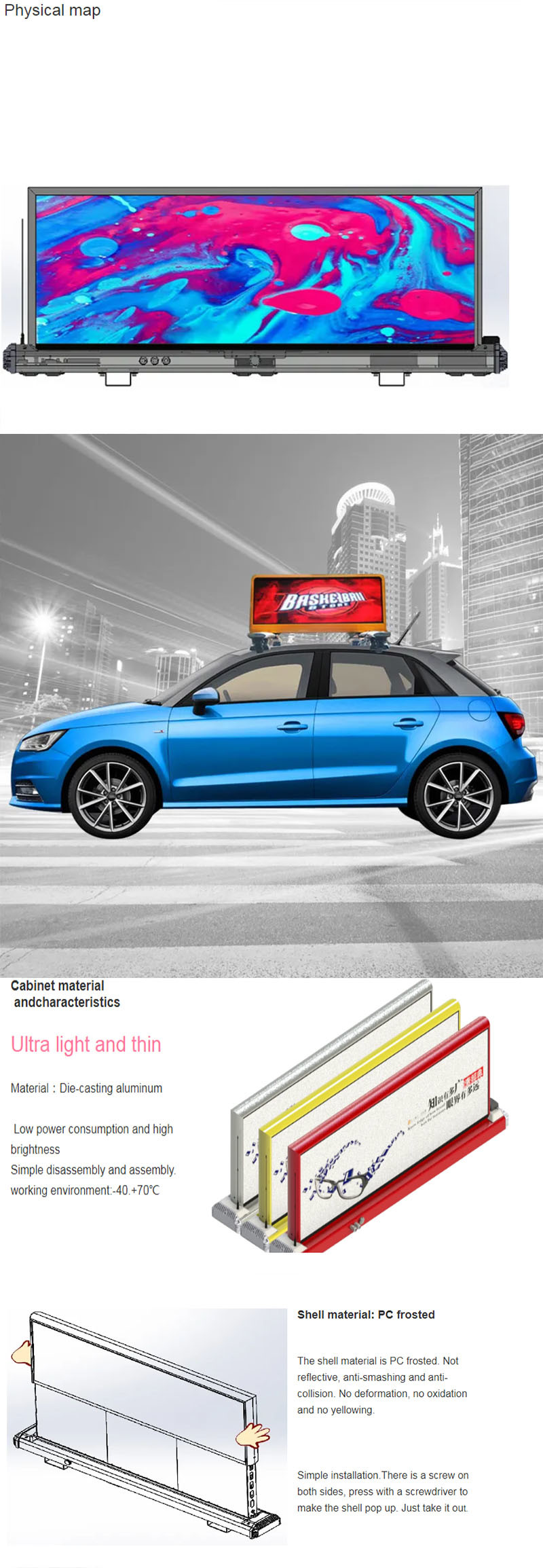 3.3mm Led Taxi Display Advertising Outdoor Unique Video sign