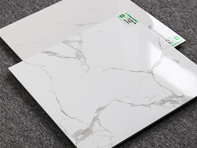 Porcelain Floor Tile 600x600 Polished Glazed Surface Carrara White Marble Look Design
