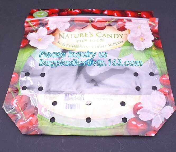 LDPE Zip lockk aseptic grape bag,cherry bag,fruit bag with hole/slider Zip lockk fruit bag with air holes for grape packagin