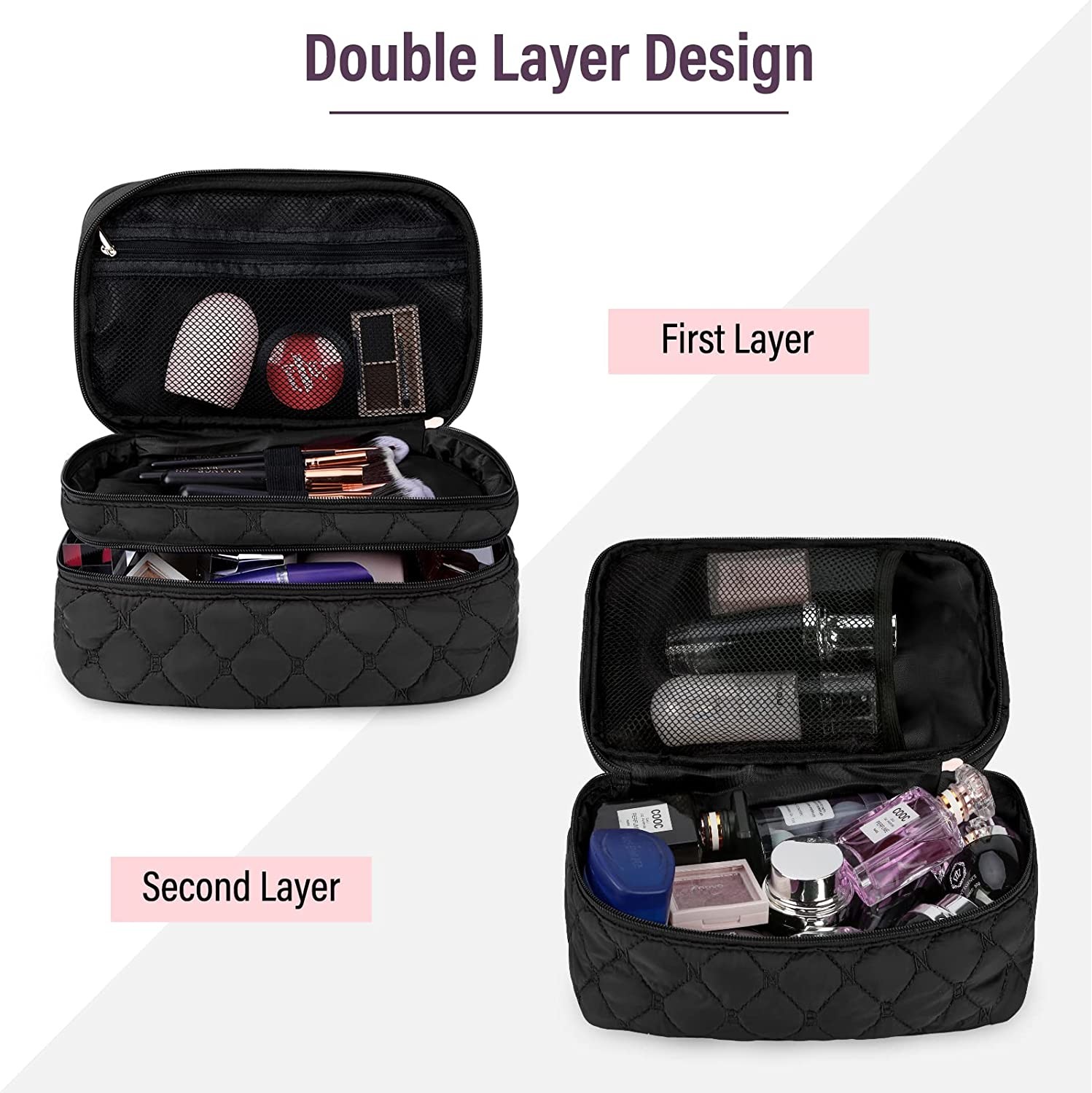 Makeup Portable Travel Cosmetic Bag with Handle Large Double Layer Toiletry Bag 2Pcs Waterproof Make Up Bag for Women
