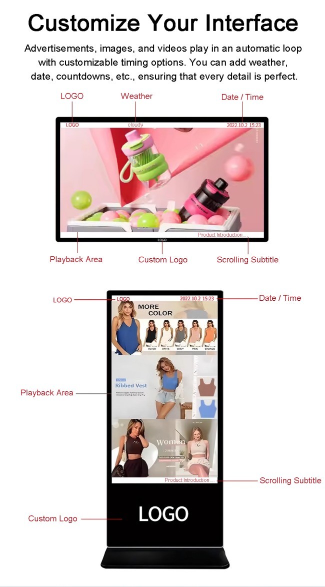 ZXT LCD Floor Standing Android Video LCD Advertising Player Equipment