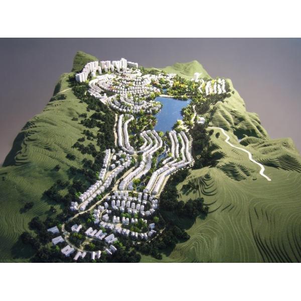 Architectural Model of Coastal and Park Masterplan with Mixed-Use Development, Water Features, and Green Space