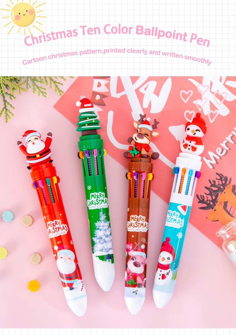 Christmas Ten Color Bullet Ballpoint Pen Cartoon Press Journal Ball Pen