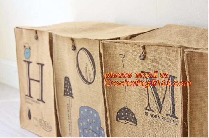 jute fabric storage basket with cotton rope handle,hot sale extra large baskets kids rope storage baskets with handles