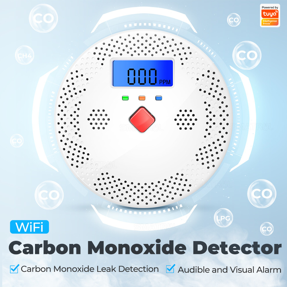 Tuya Wifi Carbon Monoxide Detector Smart Air Quality Monitor CO Sound Light Alarm Detector LCD Digital Display Home Air Quality Tester