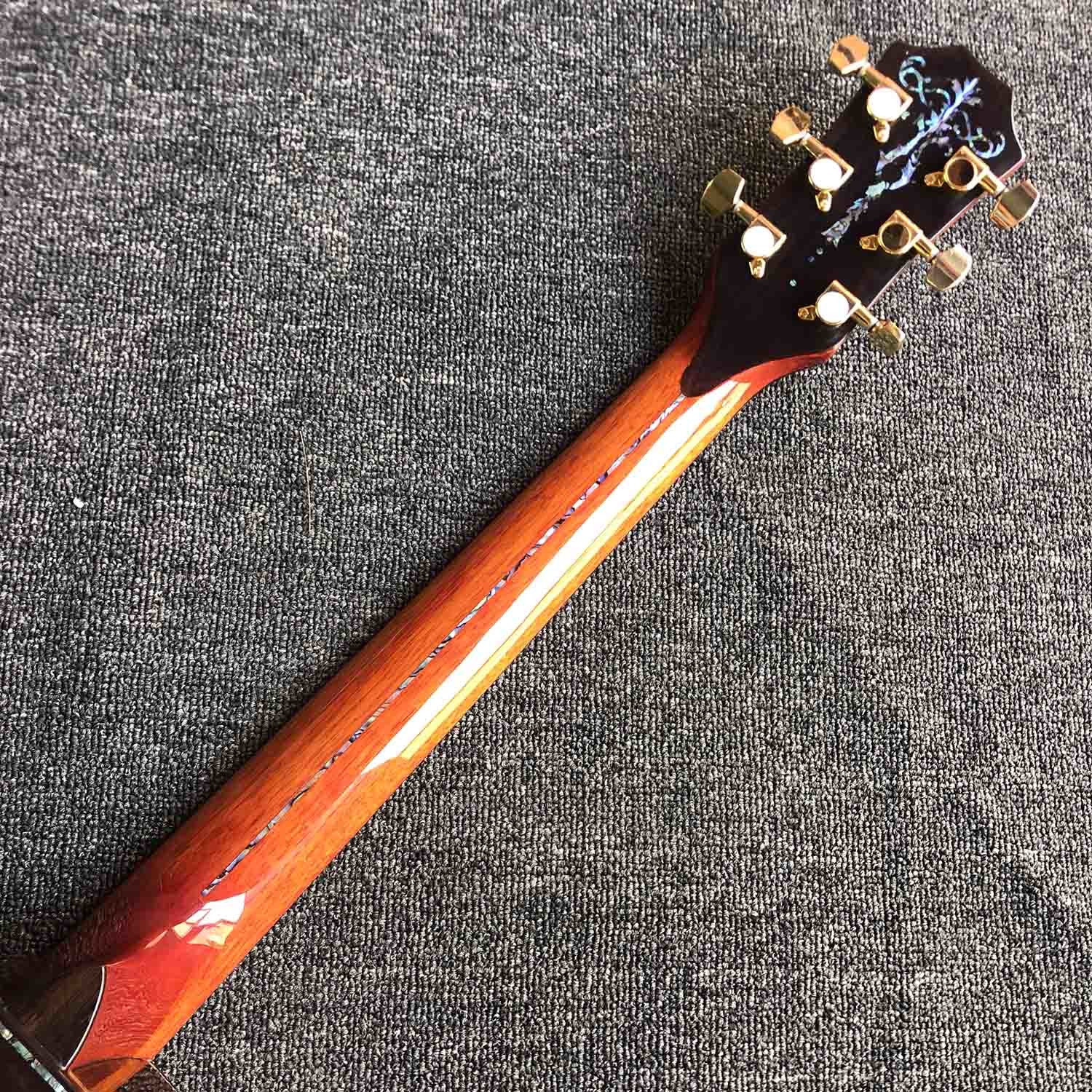 Custom All Solid KOA Wood Acoustic Electric Guitar Real Abalone Binding Ebony Fingerboard Rosewood Back Side Cutaway Arm