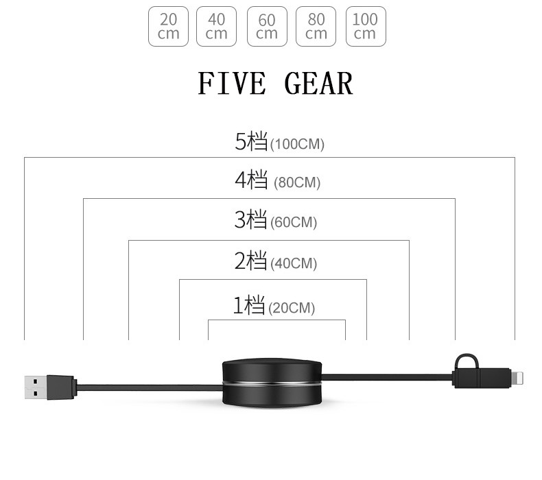 2 in 1 Fast Charging USB Data Cable for iPhoneX 6 7plus and Android rounded Retractable Micro USB Cable