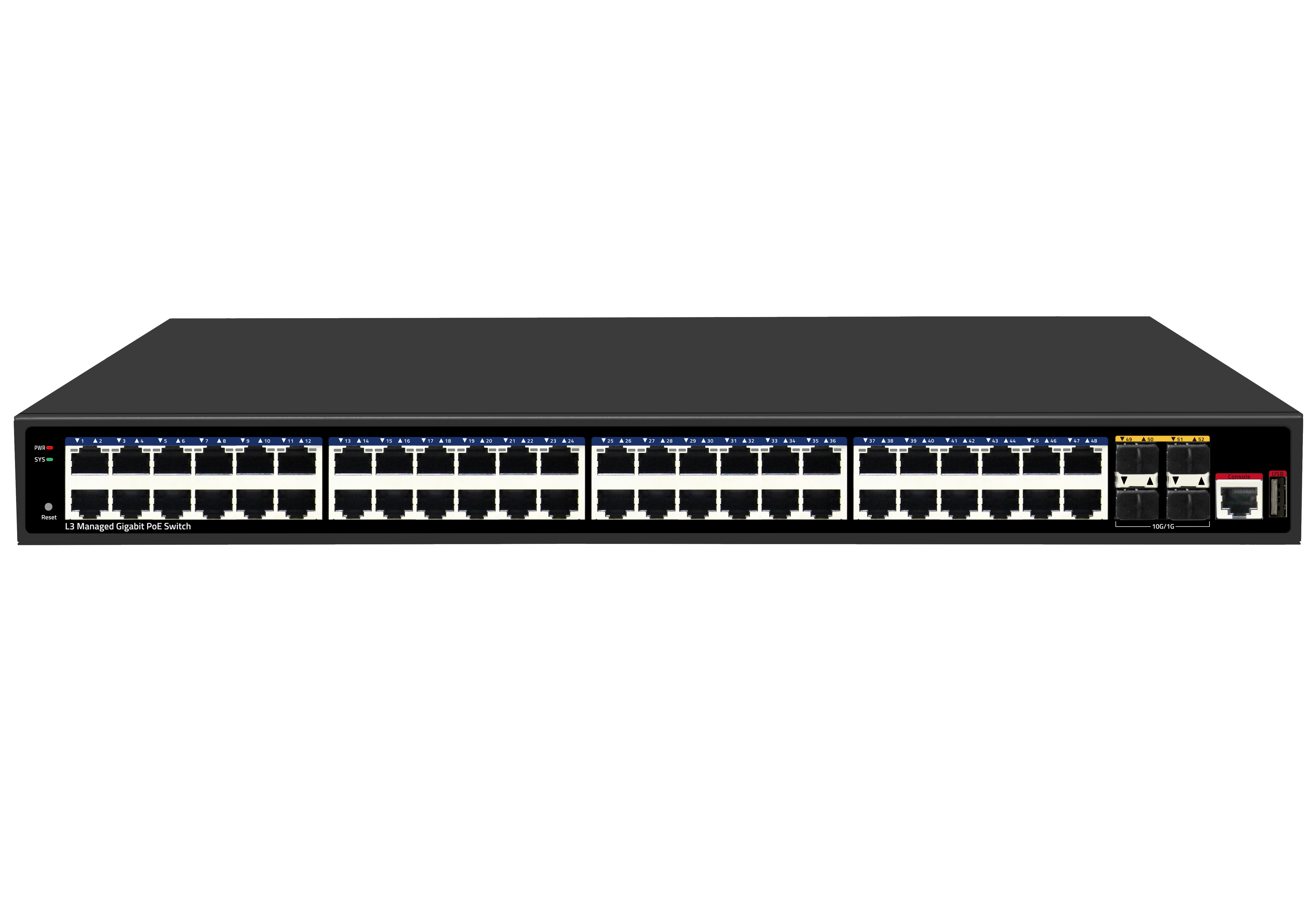 10 Gigabit Durable Layer 3 PoE Switch 52 Port 800W 444x360x44mm