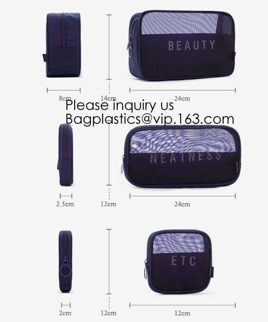 New Fashion Travel Makeup Brush Mesh Cosmetic Bag,Portable Canvas Travel Organizer Cosmetic Bag Toiletry Makeup Wash Bag