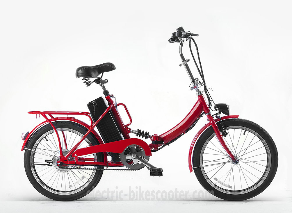 Red Foldable Ladies Pedal Assist Bike 22km/H 20 Inch V Brake