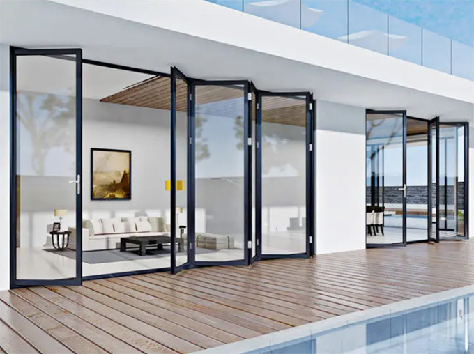 Double Glass Accordion Design Aluminium Folding Doors For Modern Large Bi Folding Patio